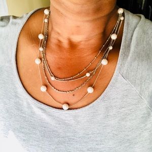 Fun 4 Tier Silver Pearl Necklace